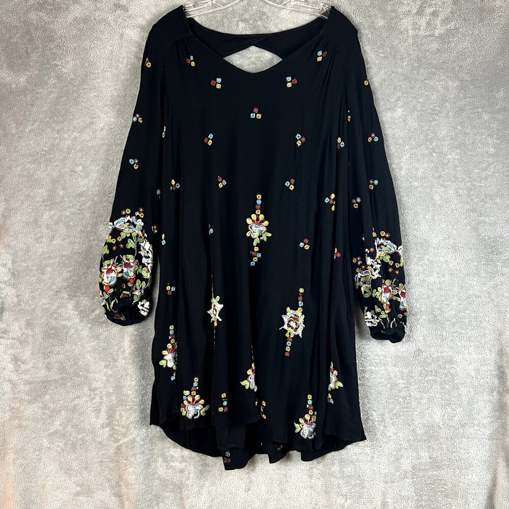 Free People Oxford Embroidered Mini Dress Womens M Bishop‎ Sleeve Boho